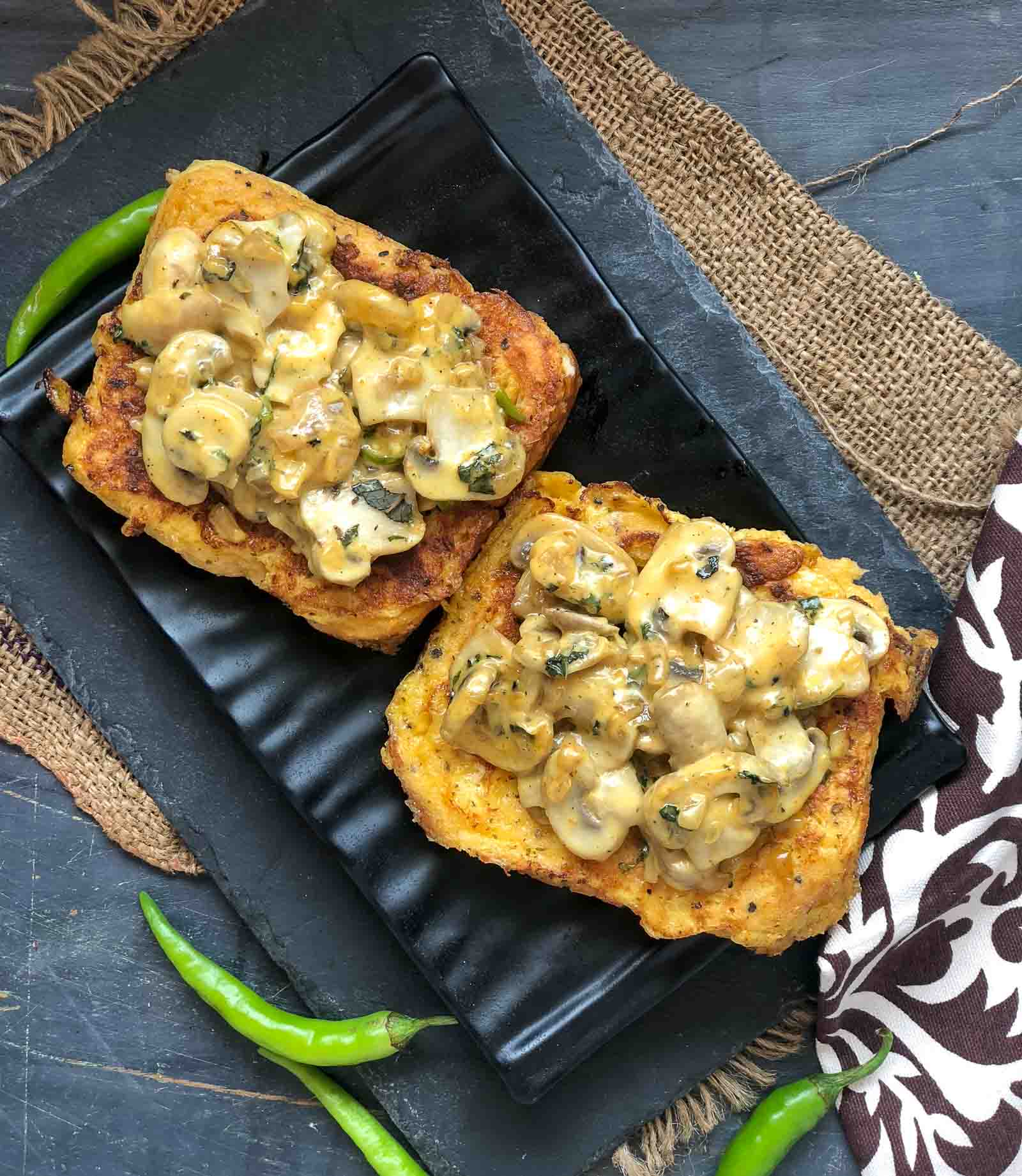 Savory French Toast Recipe With Creamy Achari Mushroom